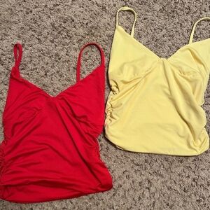 SHEIN Red and Yellow Ruched Camisoles with Spaghetti Straps